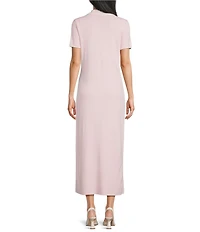 Antonio Melani Ribbed V-Neck Collar Short Sleeve Shift Maxi Dress