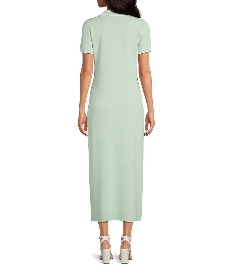 Antonio Melani Ribbed V-Neck Collar Short Sleeve Shift Maxi Dress