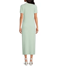 Antonio Melani Ribbed V-Neck Collar Short Sleeve Shift Maxi Dress