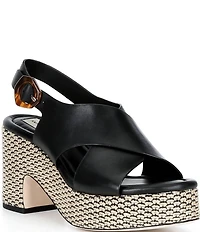Antonio Melani Riley Leather X Band Raffia Platform Sandals