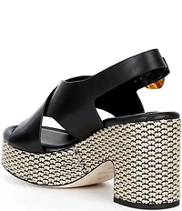 Antonio Melani Riley Leather X Band Raffia Platform Sandals