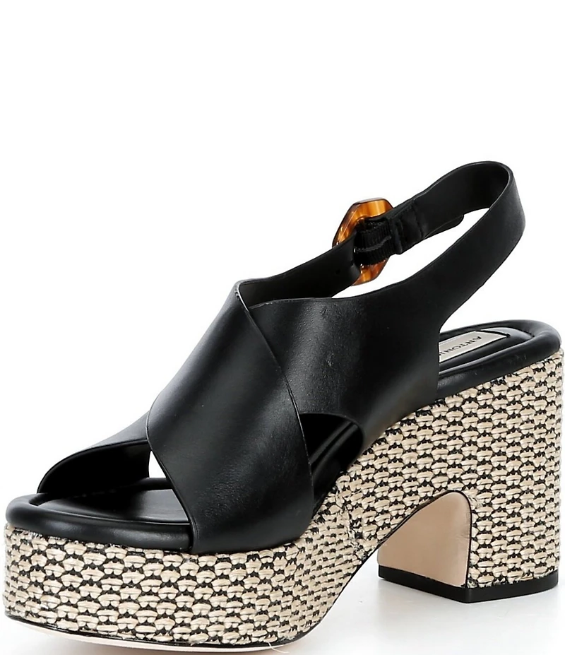 Antonio Melani Riley Leather X Band Raffia Platform Sandals