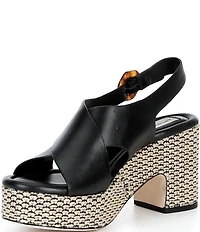 Antonio Melani Riley Leather X Band Raffia Platform Sandals