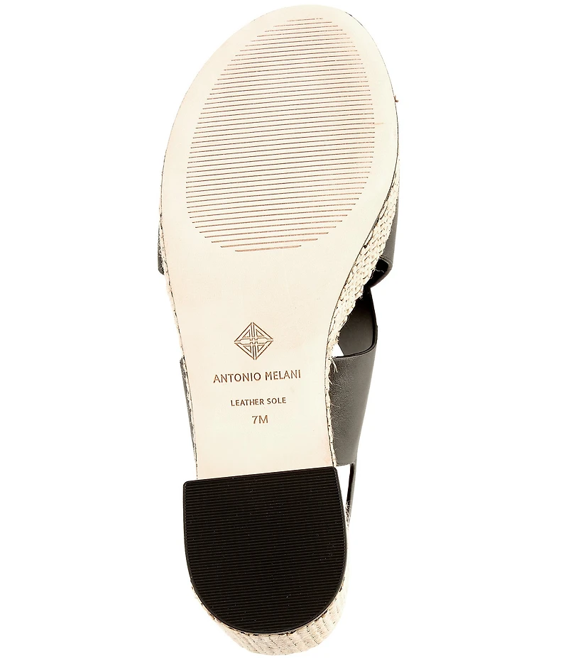 Antonio Melani Riley Leather X Band Raffia Platform Sandals
