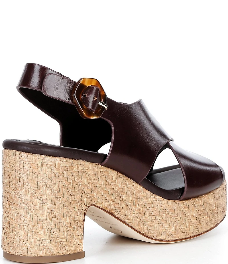Antonio Melani Riley Leather X Band Raffia Platform Sandals