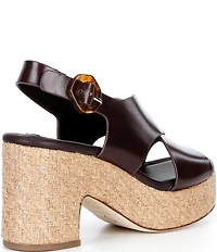 Antonio Melani Riley Leather X Band Raffia Platform Sandals