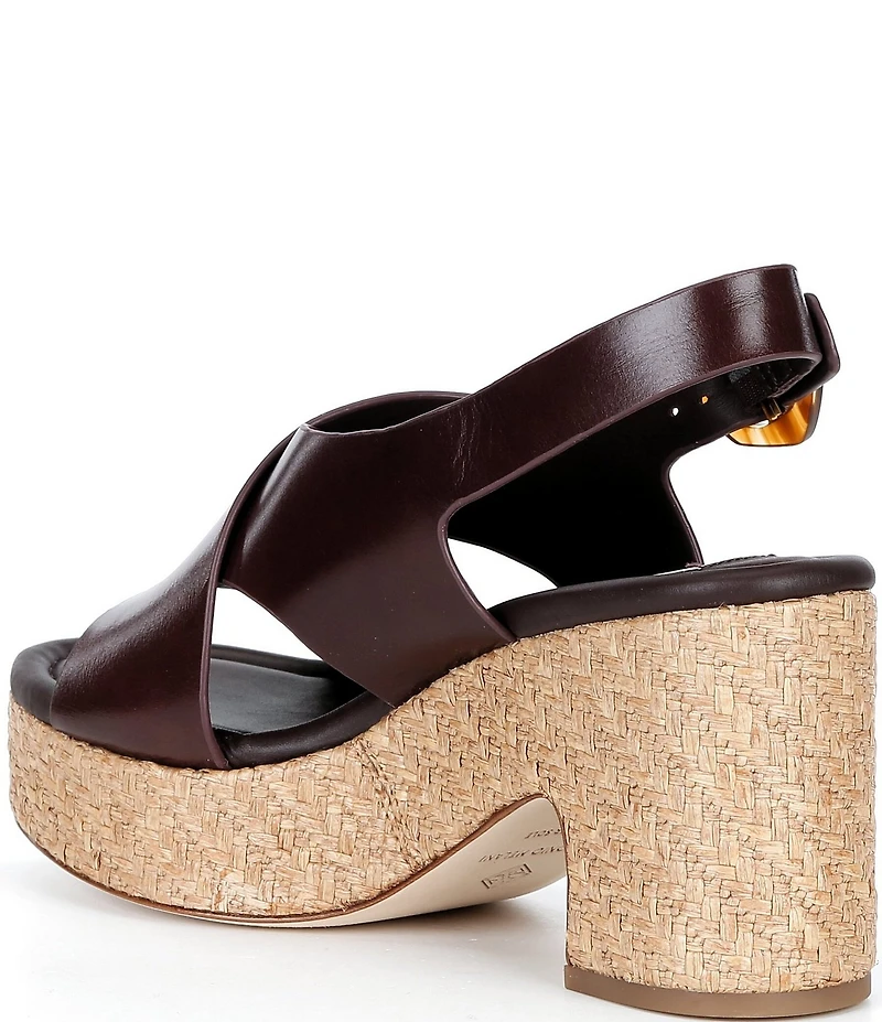 Antonio Melani Riley Leather X Band Raffia Platform Sandals