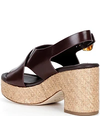 Antonio Melani Riley Leather X Band Raffia Platform Sandals