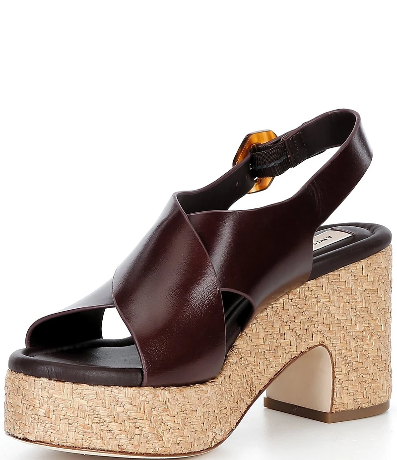 Antonio Melani Riley Leather X Band Raffia Platform Sandals