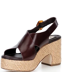 Antonio Melani Riley Leather X Band Raffia Platform Sandals