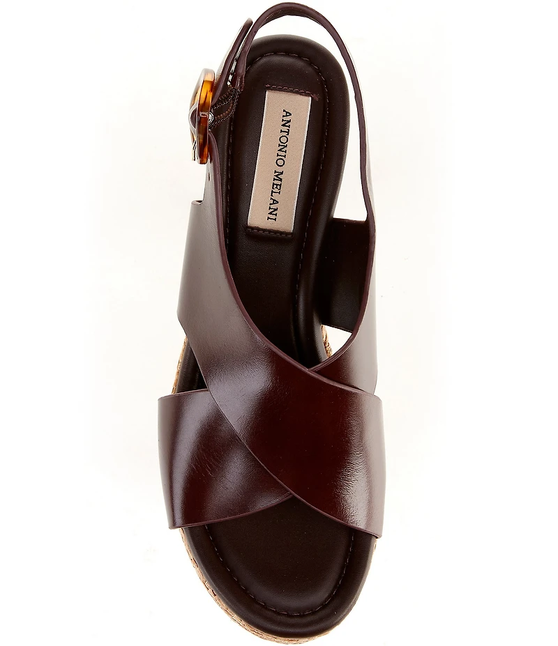 Antonio Melani Riley Leather X Band Raffia Platform Sandals