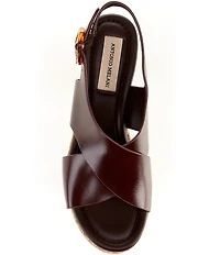 Antonio Melani Riley Leather X Band Raffia Platform Sandals