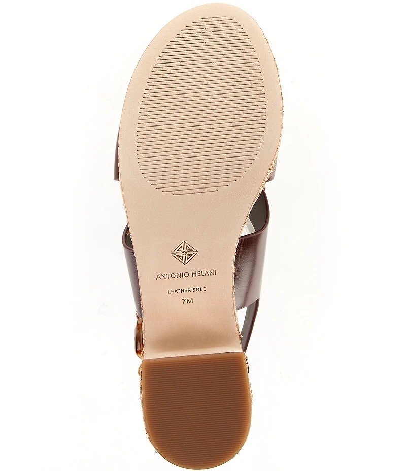 Antonio Melani Riley Leather X Band Raffia Platform Sandals