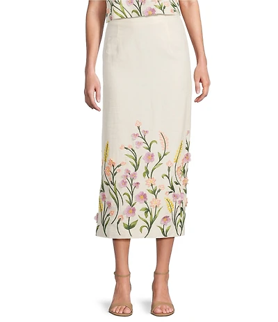 Antonio Melani Riviera Floral Embroidered Linen Sheath Skirt