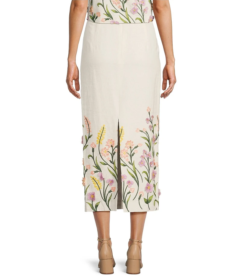 Antonio Melani Riviera Floral Embroidered Linen Sheath Skirt