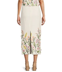 Antonio Melani Riviera Floral Embroidered Linen Sheath Skirt
