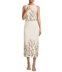 Antonio Melani Riviera Floral Embroidered Linen Sheath Skirt