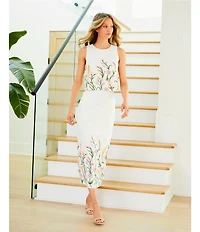 Antonio Melani Riviera Floral Embroidered Linen Sheath Skirt