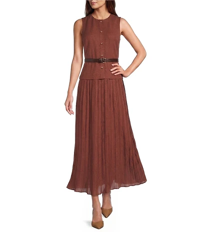 Antonio Melani Rosemary Button Front Belted Sleeveless Dress