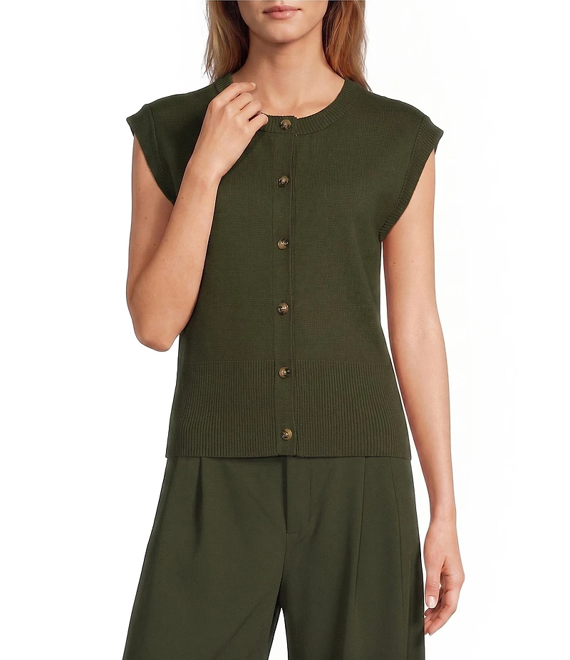 Antonio Melani Round Neck Short Sleeve Button Front Vest
