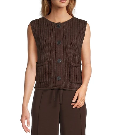 Antonio Melani Round Neck Sleeveless Button Front Cardigan