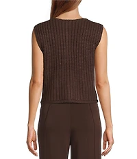 Antonio Melani Round Neck Sleeveless Button Front Cardigan