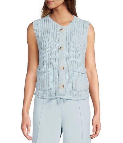 Antonio Melani Round Neck Sleeveless Button Front Cardigan