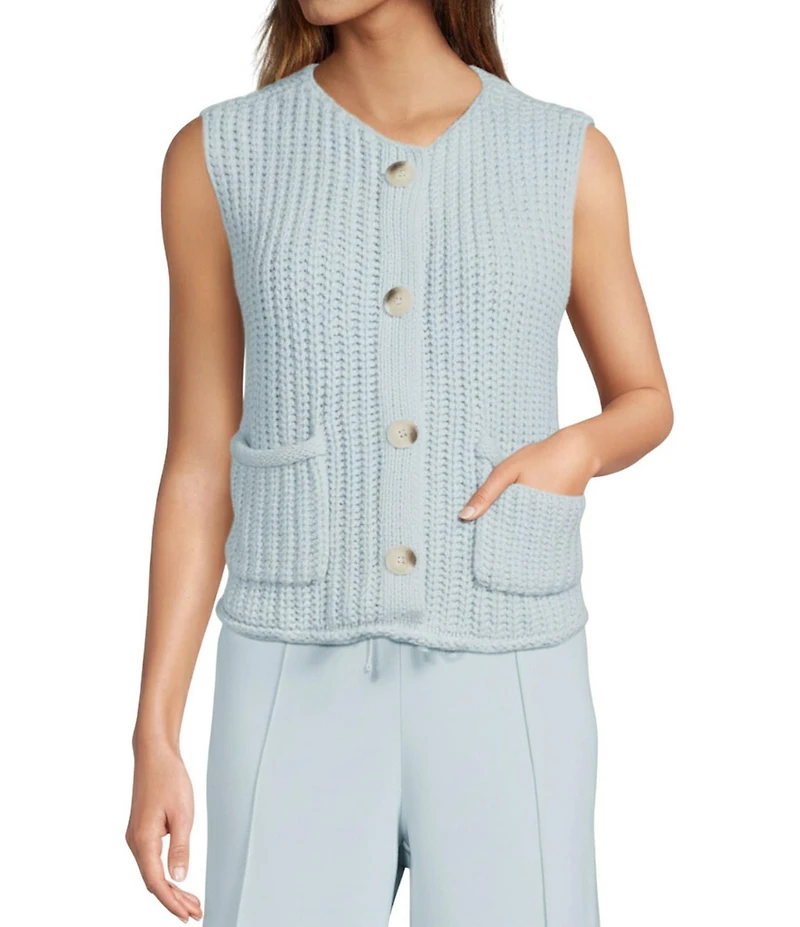 Antonio Melani Round Neck Sleeveless Button Front Cardigan