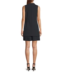 Antonio Melani Rowan Textured Linen Blend Woven Chiffon Pleated Mock Neckline Sleeveless Sheath Mini Dress