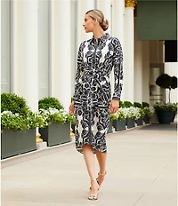Antonio Melani Roxanne Printed Tie Waist Collar Neckline Long Sleeve Midi Dress