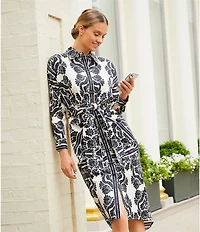 Antonio Melani Roxanne Printed Tie Waist Collar Neckline Long Sleeve Midi Dress