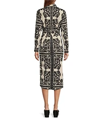 Antonio Melani Roxanne Printed Tie Waist Collar Neckline Long Sleeve Midi Dress