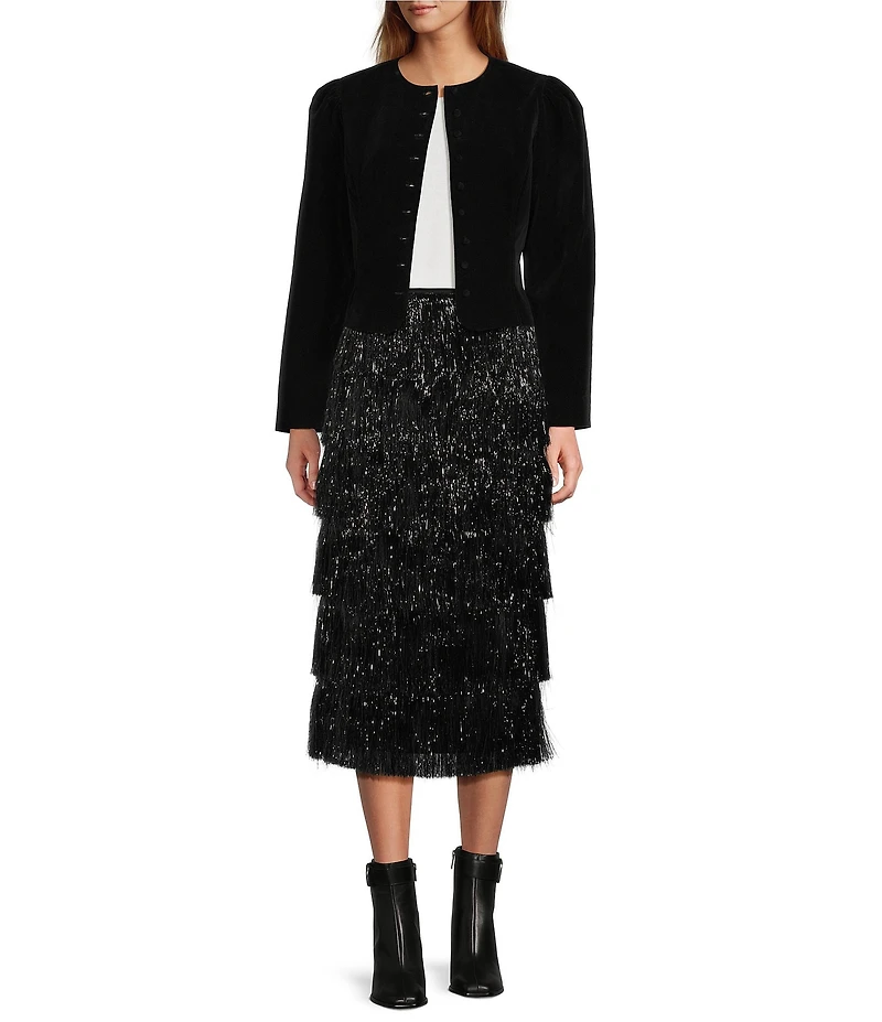 Antonio Melani Rue Velvet Button Front Puff Long Sleeve Jacket