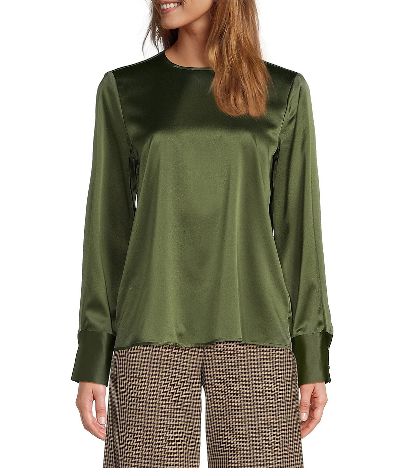 Antonio Melani Rylee Silk Charmeuse Round Neck Long Sleeve Blouse