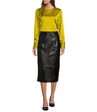 Antonio Melani Rylee Silk Charmeuse Round Neck Long Sleeve Blouse