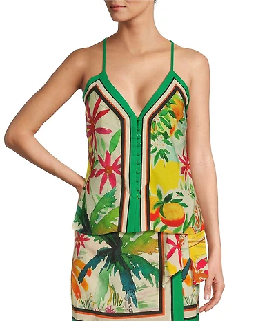 Antonio Melani Sabrina Tropical Printed Linen Button Down Coordinating Blouse