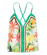 Antonio Melani Sabrina Tropical Printed Linen Button Down Coordinating Blouse