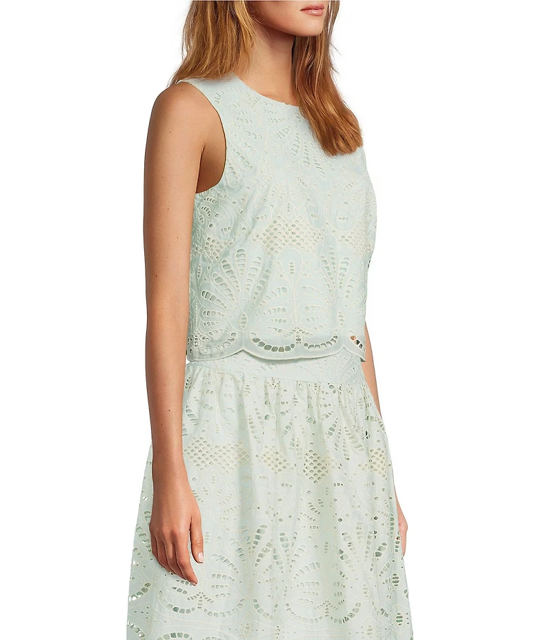 Antonio Melani Sally Coordinating Laser Cut Embroidery Crew Neck Sleeveless Blouse