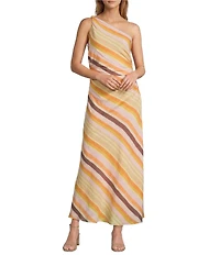 Antonio Melani Salma Voile Angled Stripe Asymmetrical One-Shoulder A-Line Flounce Midi Dress
