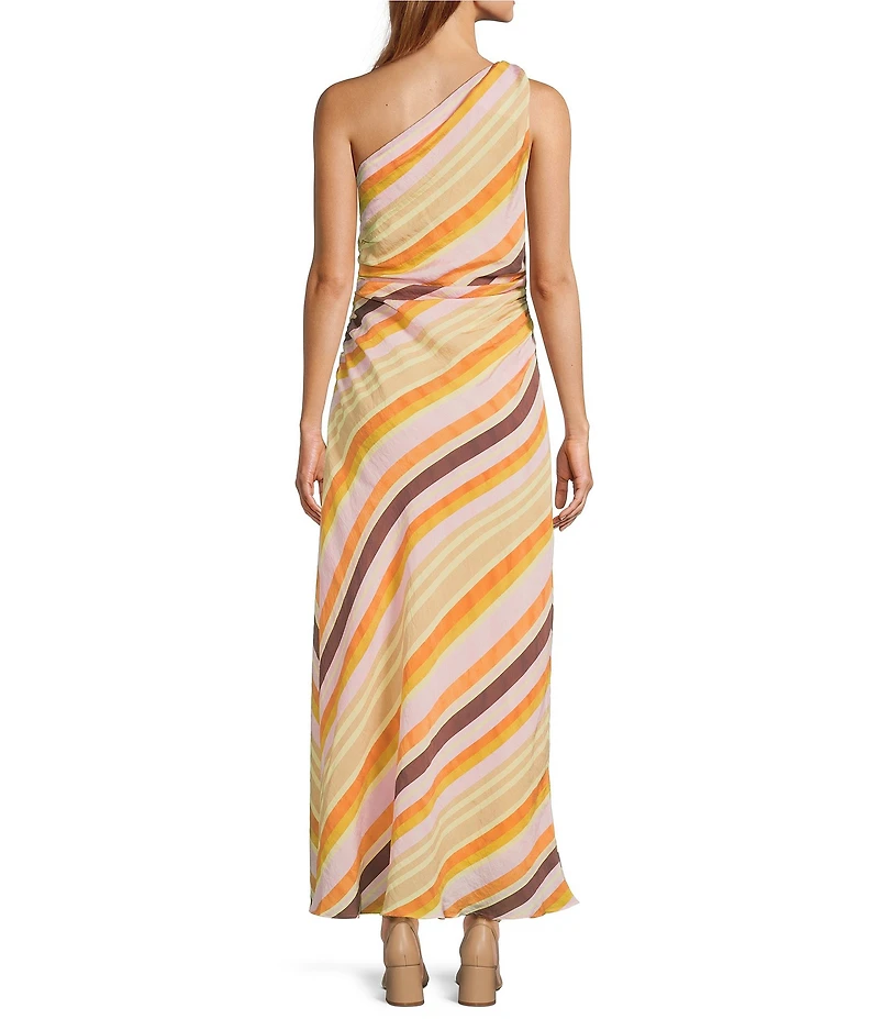 Antonio Melani Salma Voile Angled Stripe Asymmetrical One-Shoulder A-Line Flounce Midi Dress