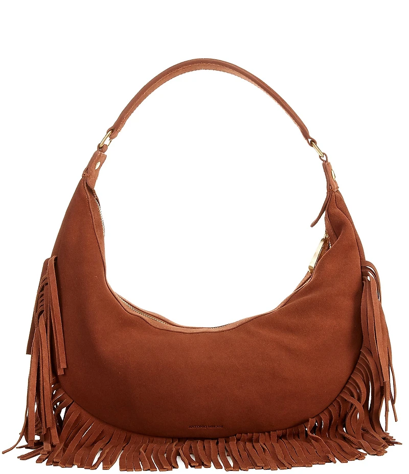 Antonio Melani Sanda Suede Fringe Cresent Hobo Shoulder Bag