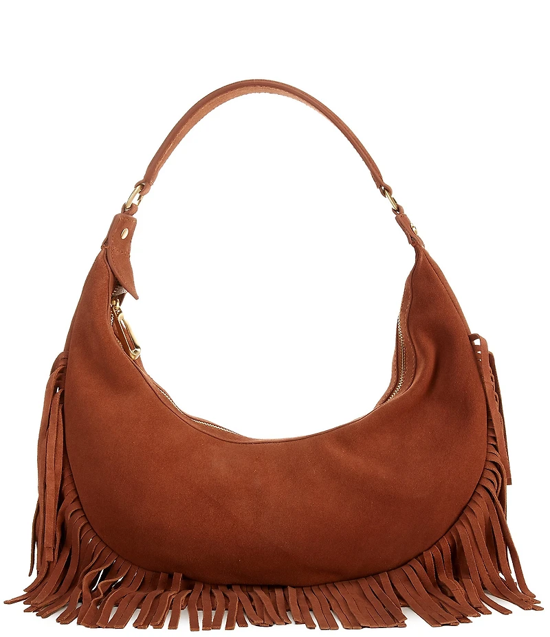 Antonio Melani Sanda Suede Fringe Cresent Hobo Shoulder Bag