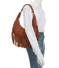 Antonio Melani Sanda Suede Fringe Cresent Hobo Shoulder Bag