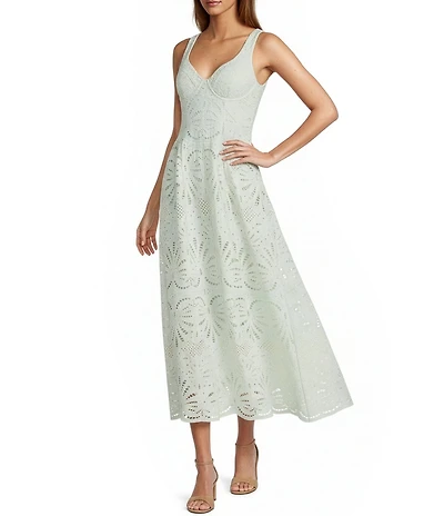 Antonio Melani Sarah Laser Cut Embroidery Sweetheart Neck Sleeveless A-Line Maxi Dress