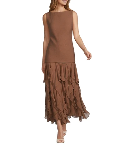 Antonio Melani Sarai Corkscrew Boat Neck Sleeveless Sheath Maxi Dress