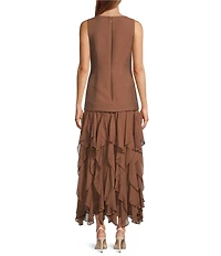 Antonio Melani Sarai Corkscrew Boat Neck Sleeveless Sheath Maxi Dress
