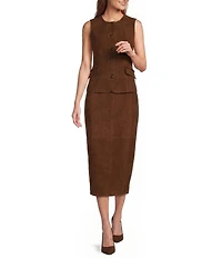 Antonio Melani Scarlett Genuine Suede Ruched Jewel Neck Sleeveless Coordinating Vest