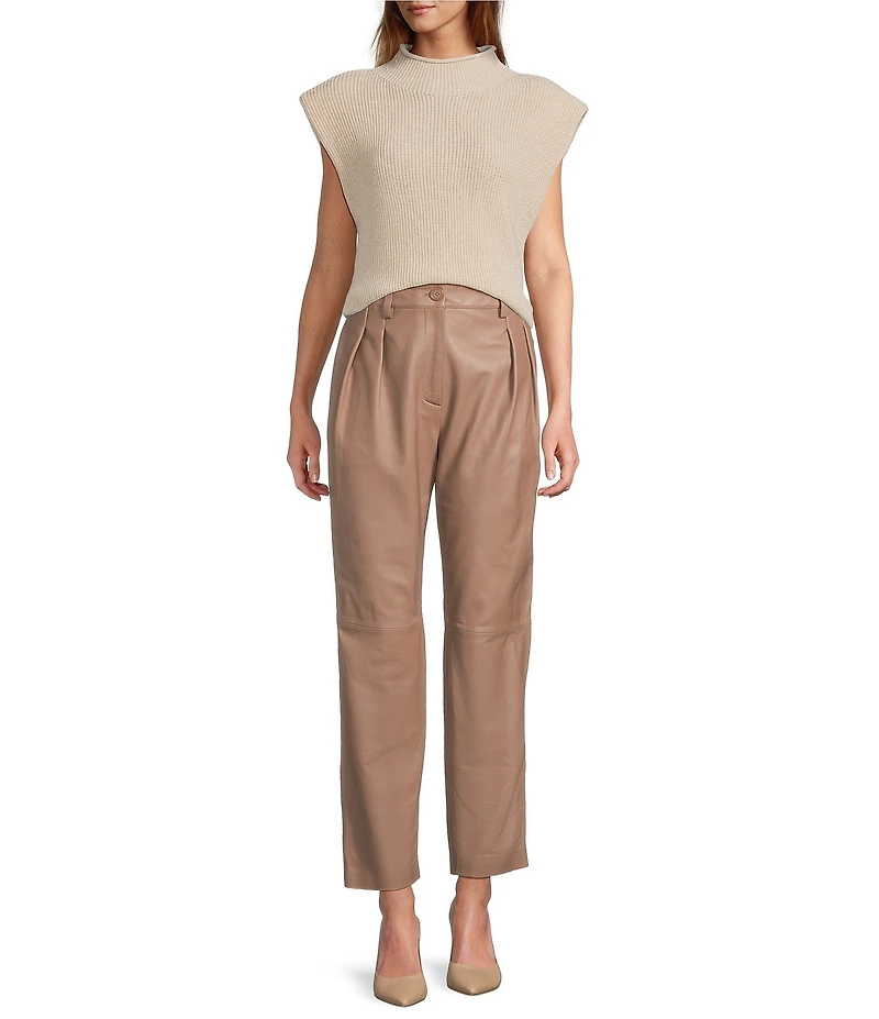 Antonio Melani Schwicke Genuine Leather Pleated Button Front Pants