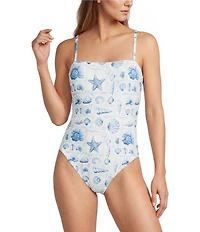 Antonio Melani Seashell Gallery Square Neck Bandeau One Piece Swimsuit
