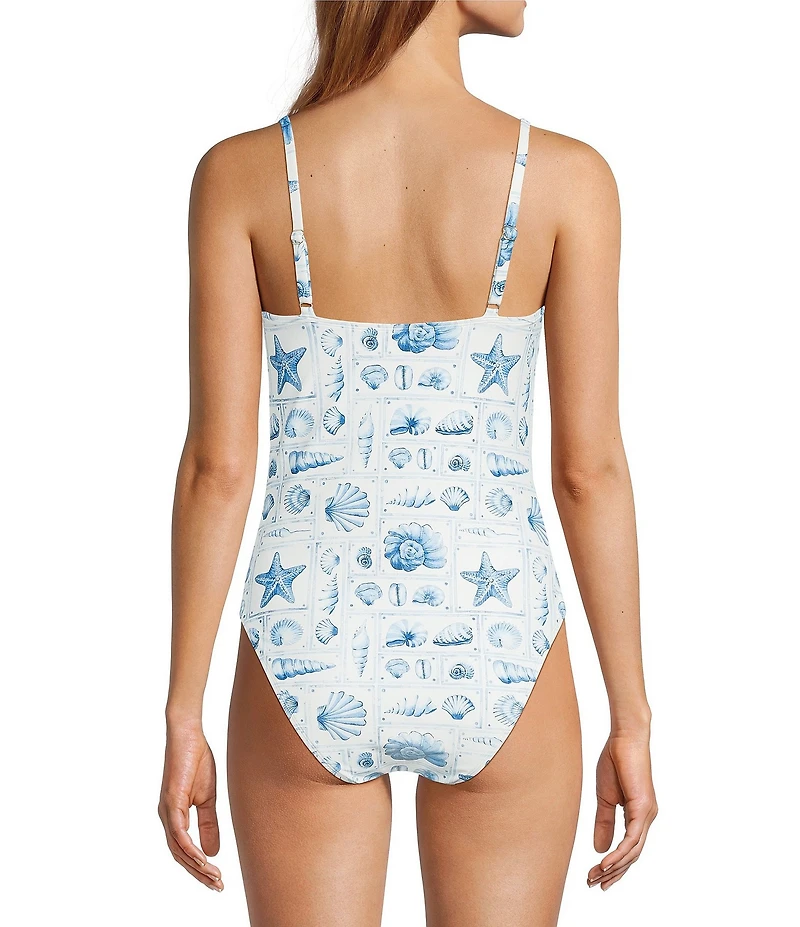 Antonio Melani Seashell Gallery Square Neck Bandeau One Piece Swimsuit